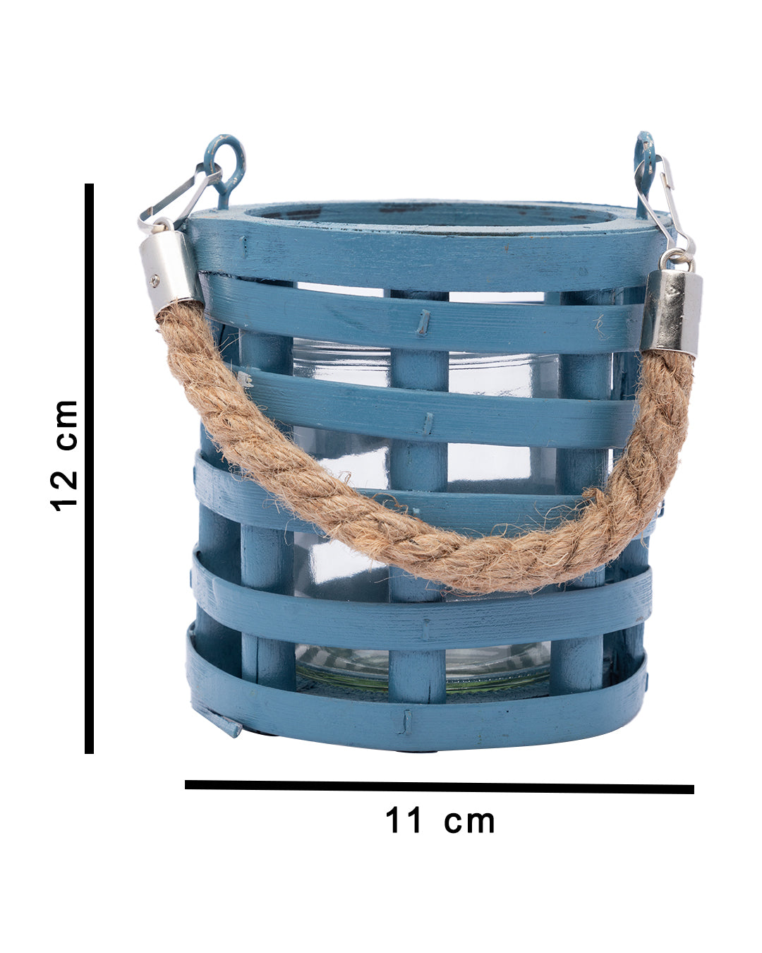 VON CASA Candleholder, Woodchip, Lantern, Blue, Wood