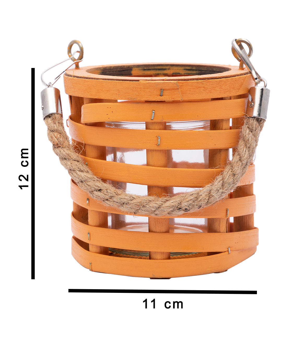 VON CASA Candleholder, Woodchip, Lantern, Yellow, Wood