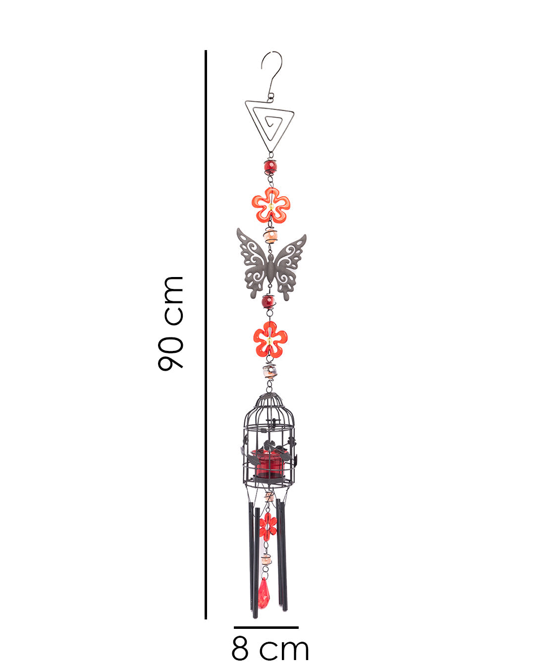 VON CASA Wind Chimes with T-Light Holder, Red, Iron
