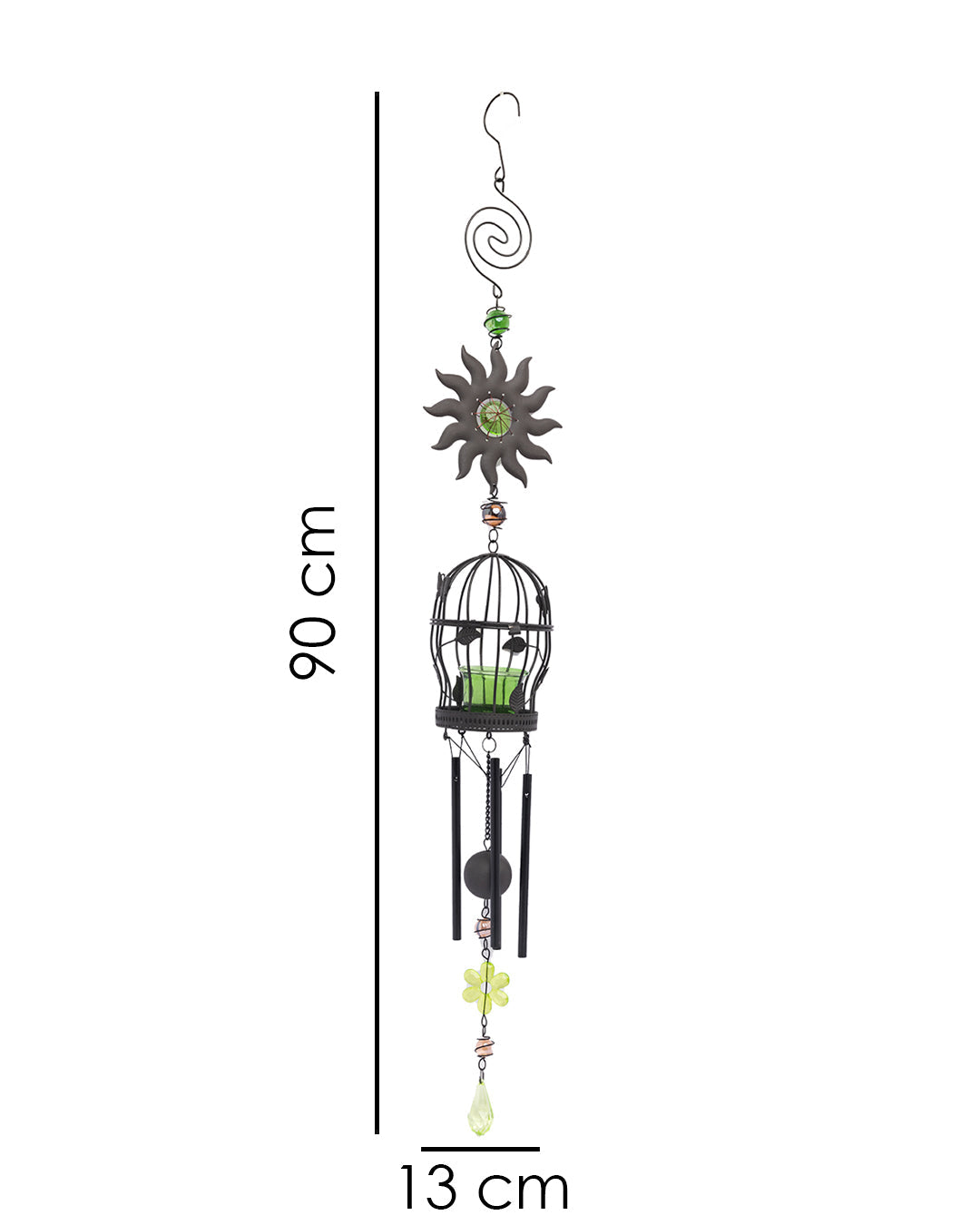 VON CASA Wind Chimes with T-Light Holder, Green, Iron