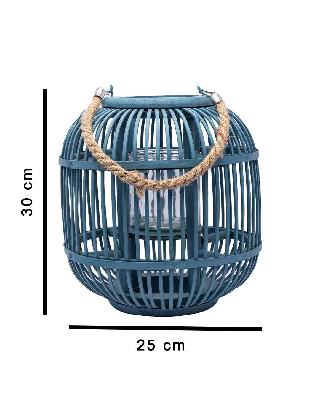 VON CASA Lantern, Bamboo Lantern, Blue, Wood