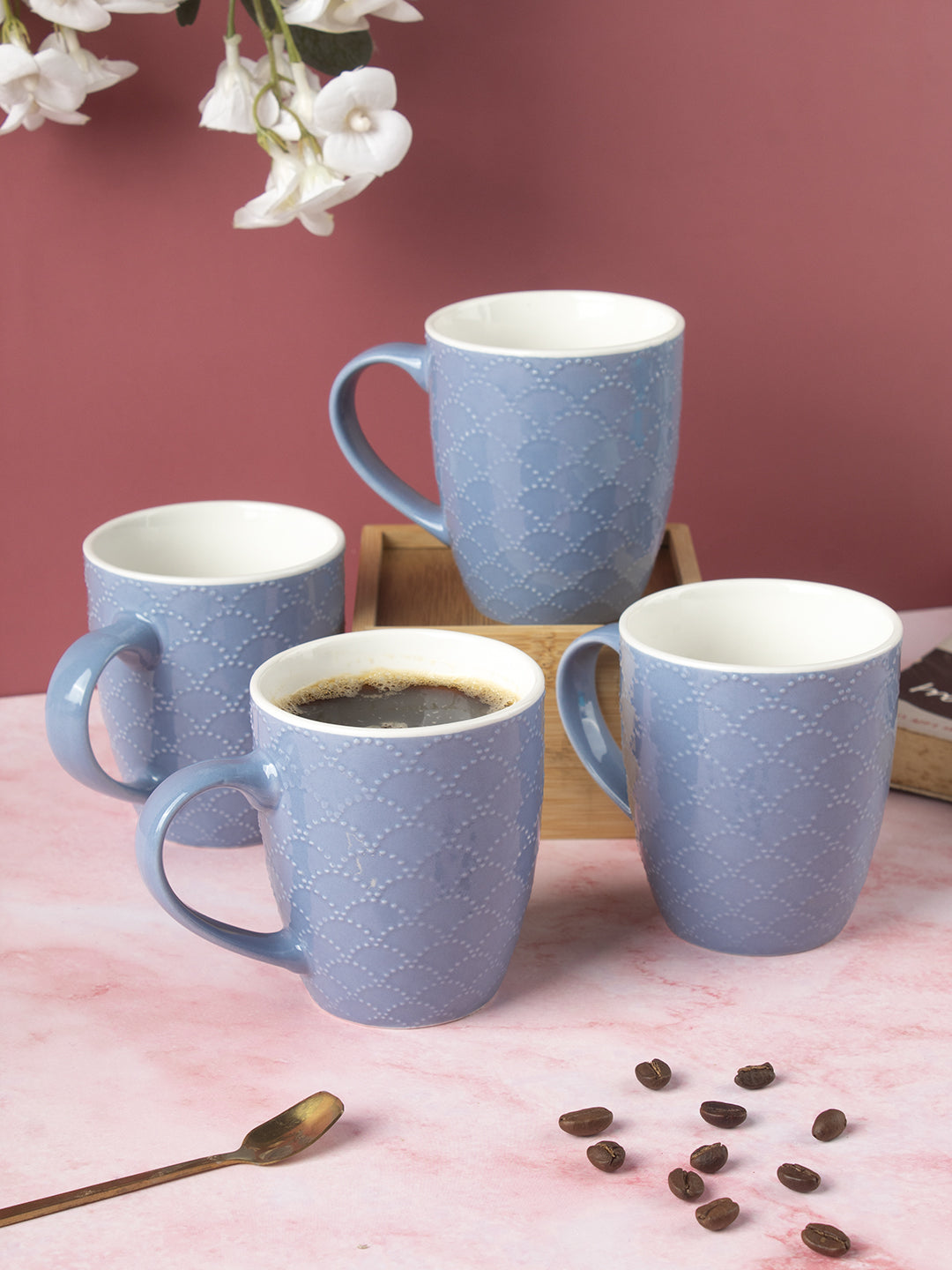 VON CASA Honey Embossed Tea & Coffee Mug - Set of 4, 24mL