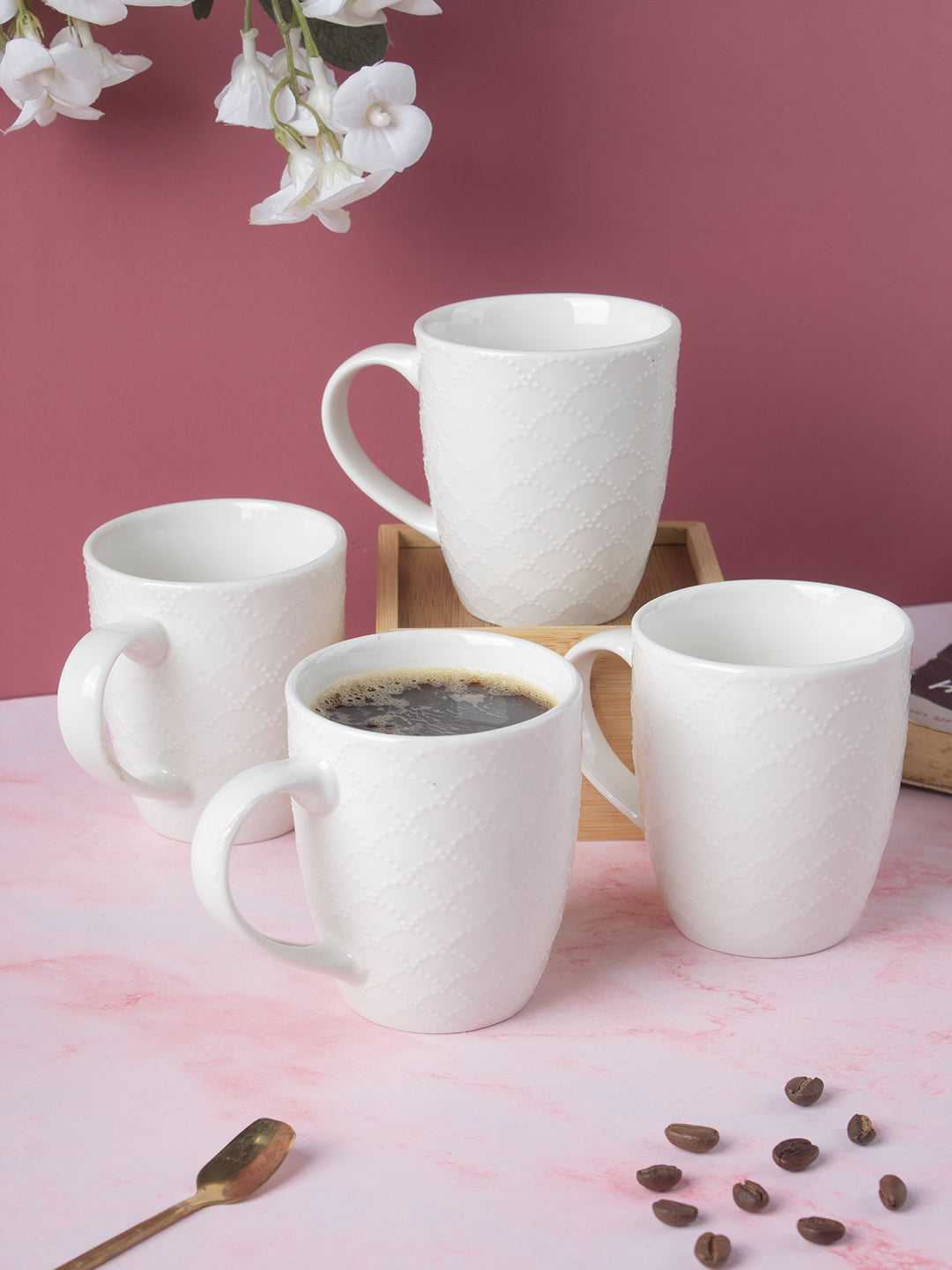 VON CASA Honey Embossed Tea & Coffee Mug - Set of 4, 24mL