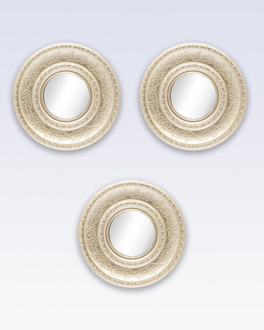 VON CASA Wall Mirror, Wall Décor, Antique Finish, Champagne Colour, Plastic, Set of 3