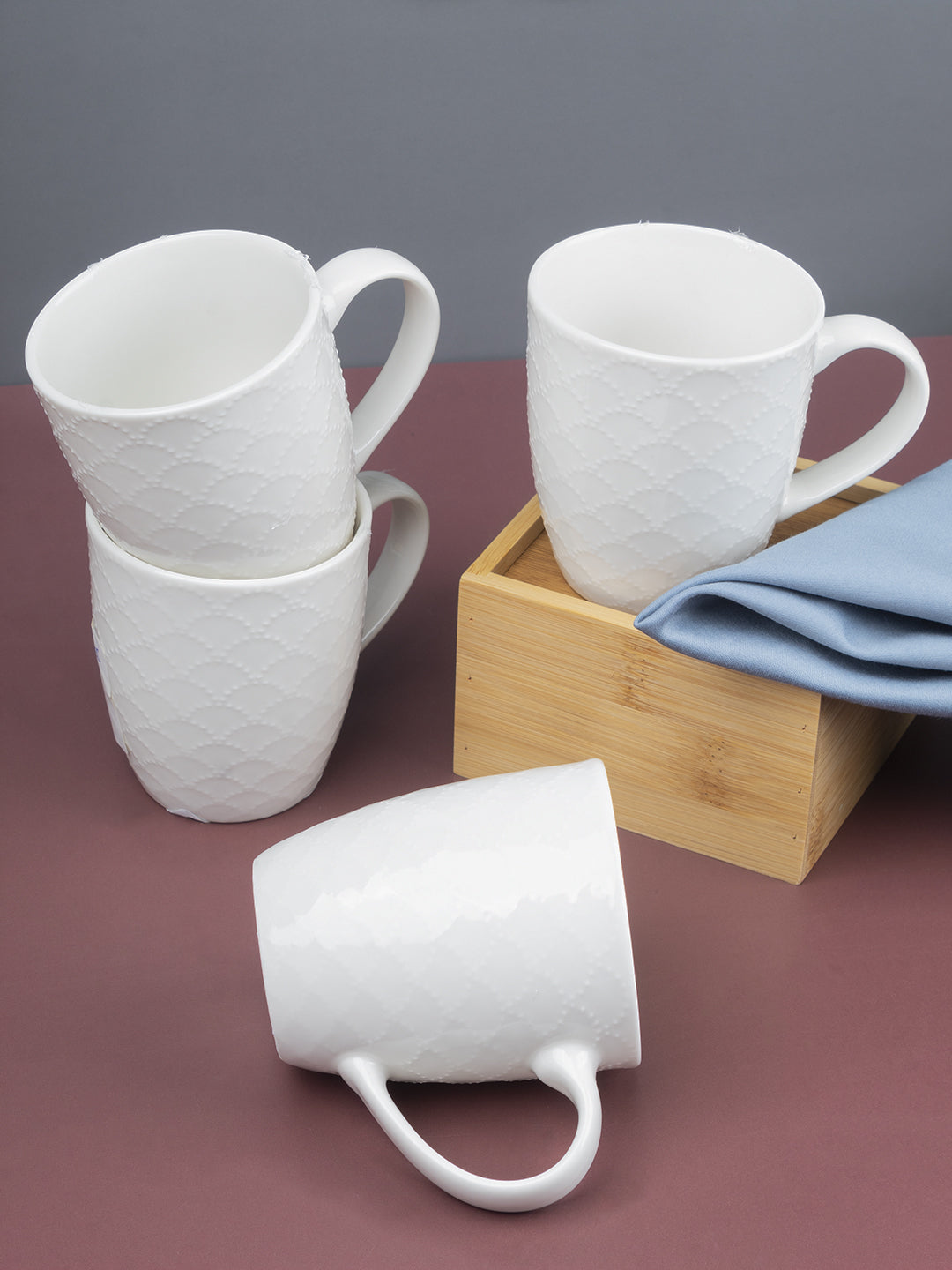 VON CASA Honey Embossed Tea & Coffee Mug - Set of 4, 24mL