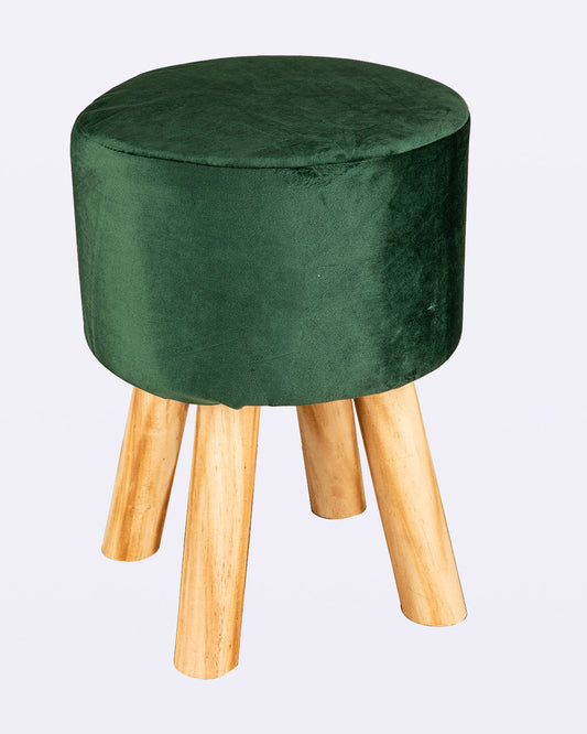 VON CASA Four Legged Wooden Footstool, Ottoman, Emerald Green, Velvet, Wood