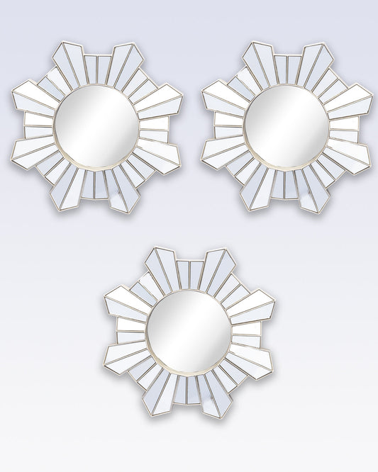 VON CASA Wall Mirror, Wall Décor, Antique Finish, Champagne Colour, Plastic, Set of 3