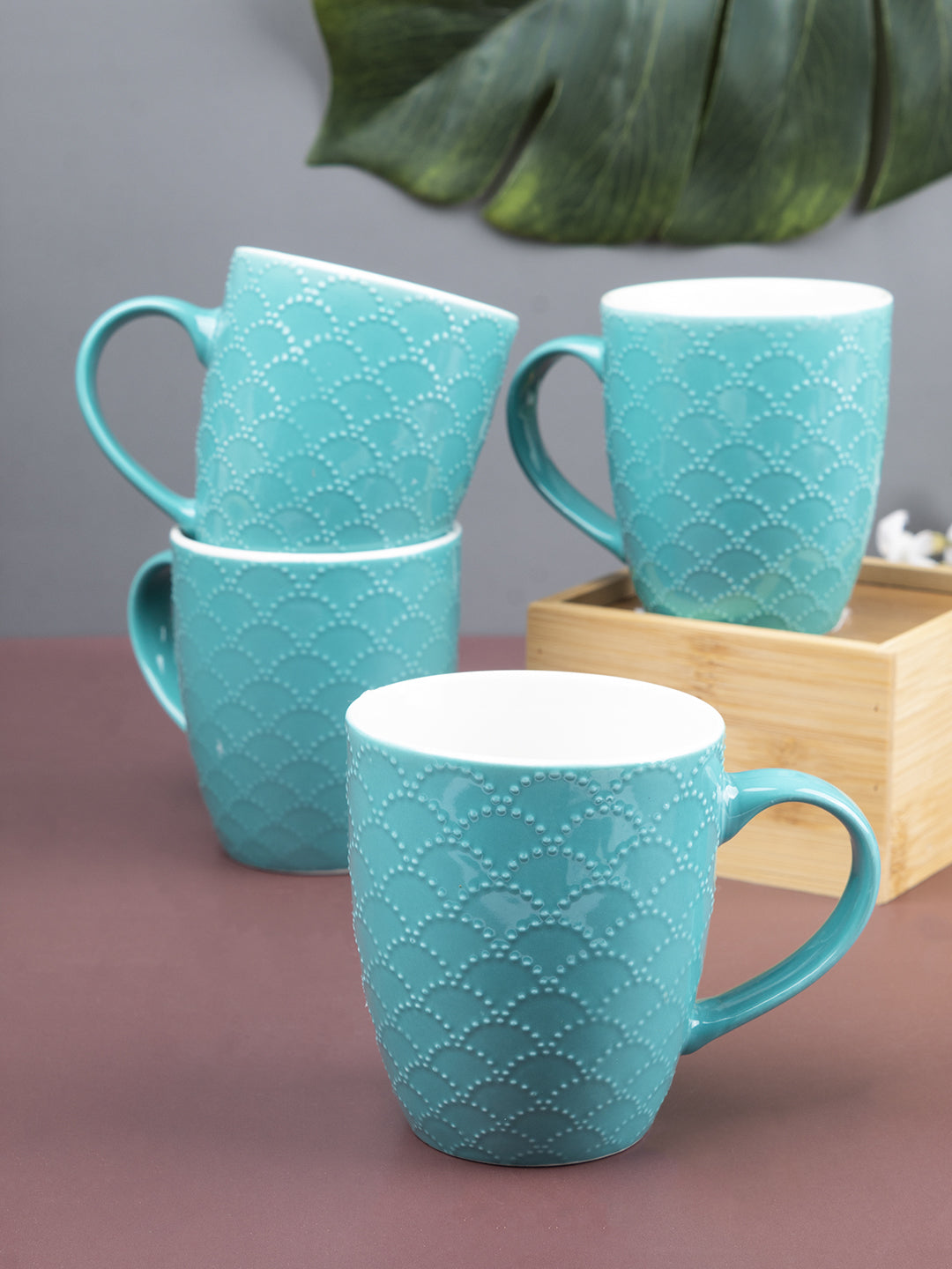 VON CASA Honey Embossed Tea & Coffee Mug - Set of 4, 24mL