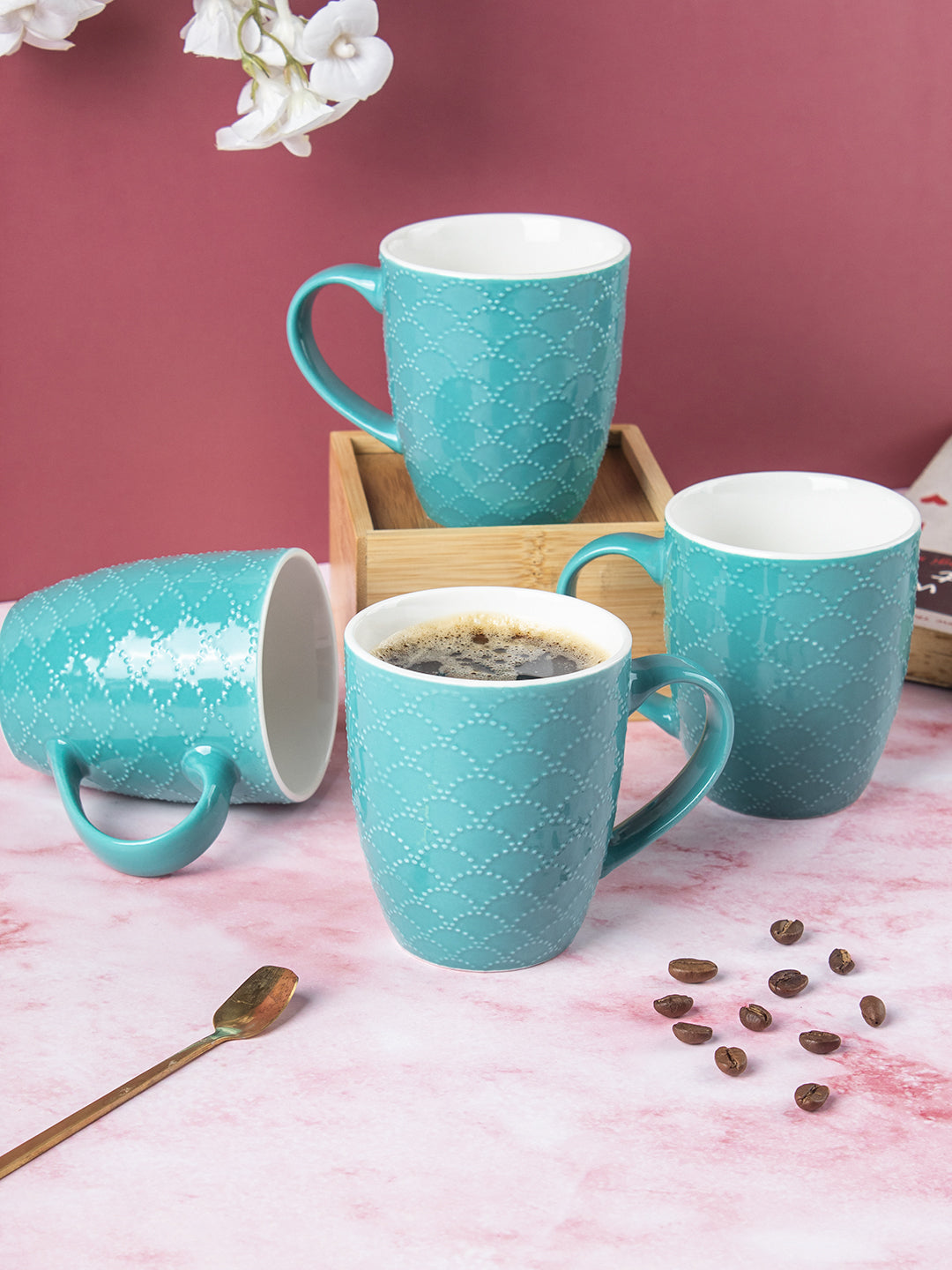 VON CASA Honey Embossed Tea & Coffee Mug - Set of 4, 24mL
