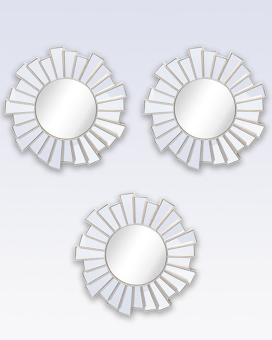 VON CASA Wall Mirror, Wall Décor, Antique Finish, Natural Colour, Plastic, Set of 3