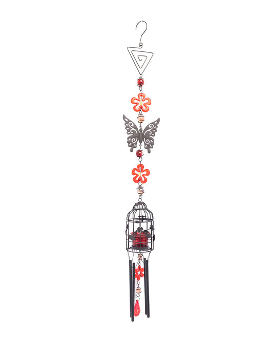 VON CASA Wind Chimes with T-Light Holder, Red, Iron