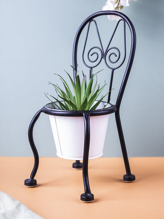 VON CASA Table Planter, Chair Shaped, Decorative, Home & Office Decor, White, Iron