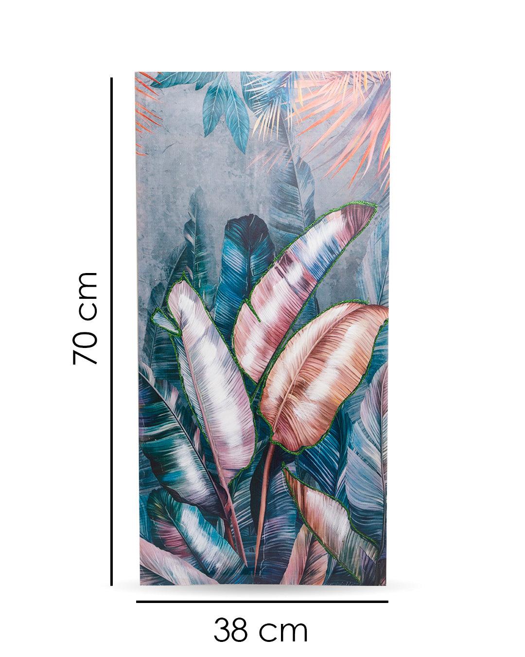 VON CASA Leaves Hand Made Oil Painting, Gallery Wraped, Blue, Canvas - VON CASA