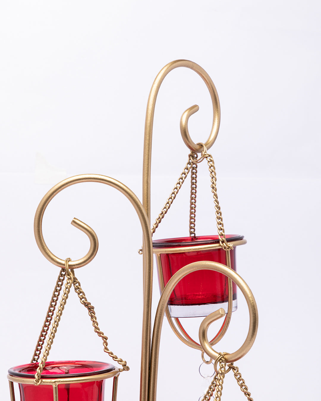VON CASA 3 T-Light Candle Holder, Red Hanging Votive, Gold Finish, Mild Steel