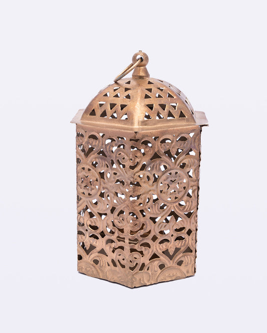 VON CASA Lantern, T-Light Holder, New Design Cutwork, Gold Colour, Mild Steel, Set of 3