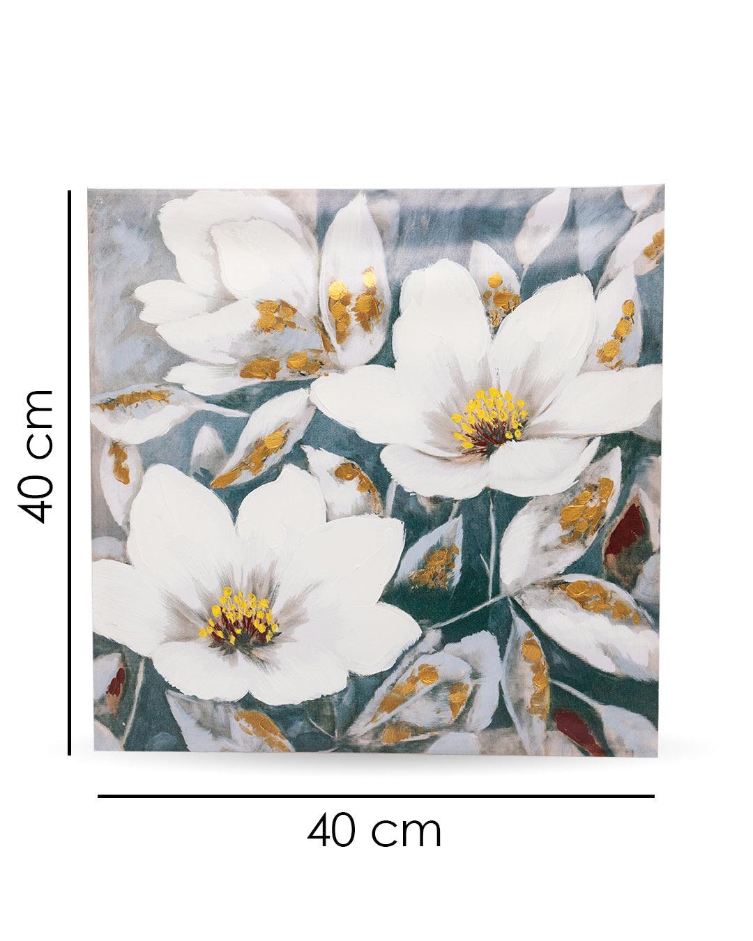 VON CASA Flowers Hand Made Oil Painting, Gallery Wrapped, Blue & White, Canvas - VON CASA