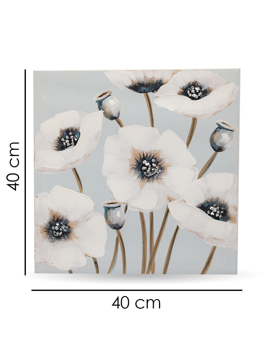VON CASA Flowers Hand Made Oil Painting, Gallery Wraped, White, Canvas - VON CASA
