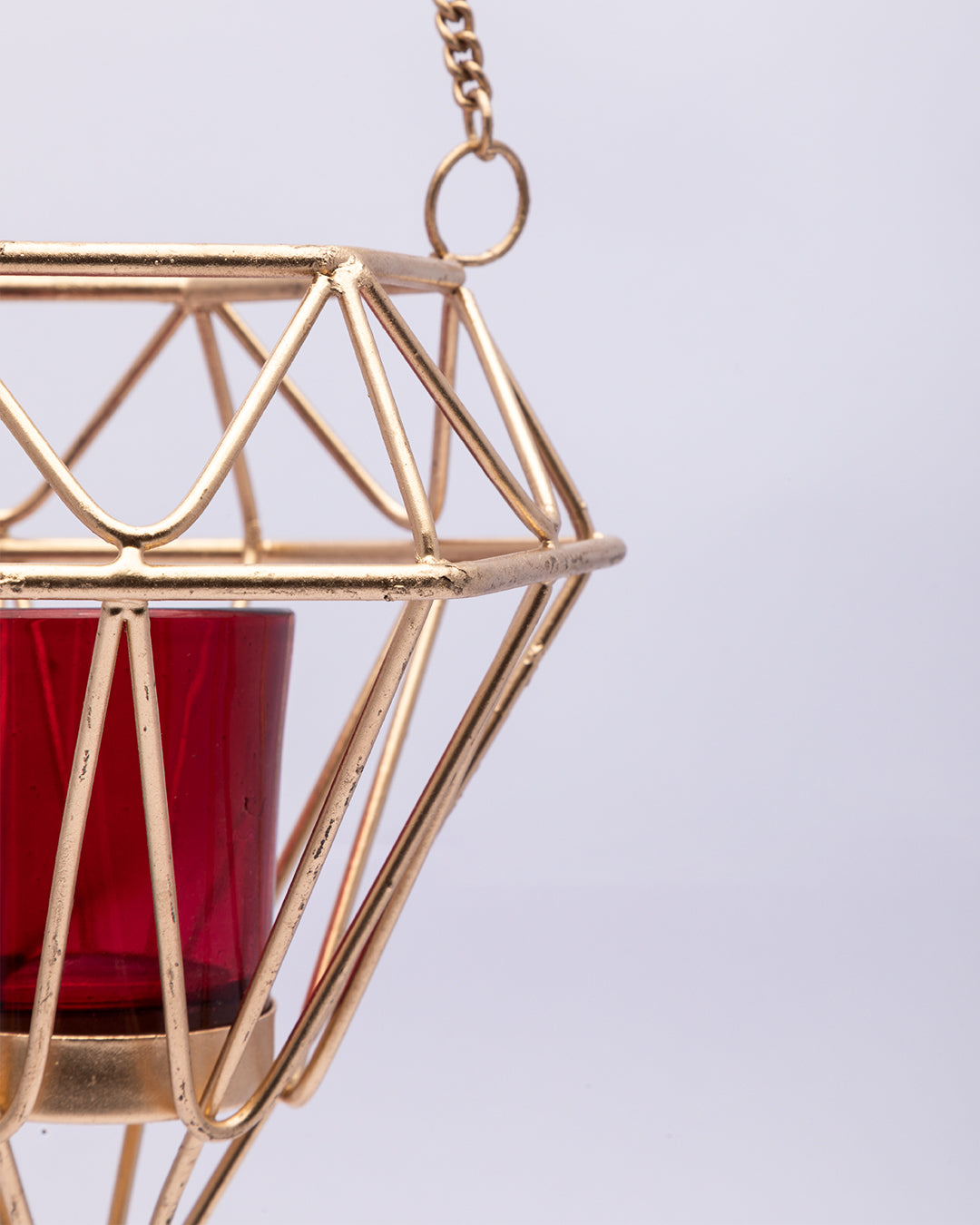 VON CASA Hanging T-Light Candle Holder, Diamond Shape, Gold Finish, Mild Steel