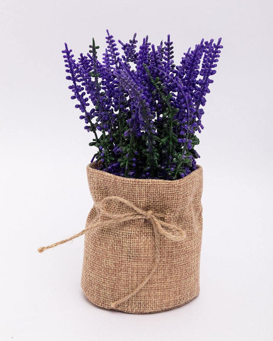 VON CASA Artificial Flower with Jute Sack, Purple, Plastic & Jute