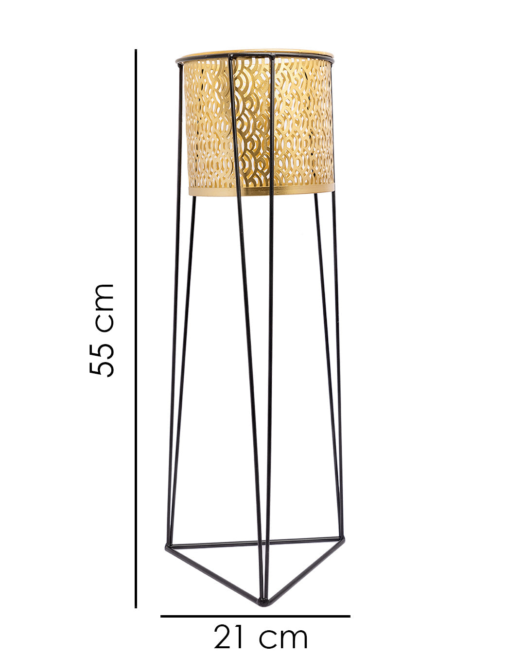 VON CASA Metal Planter with Stand, Golden Colour, Iron, Set of 2