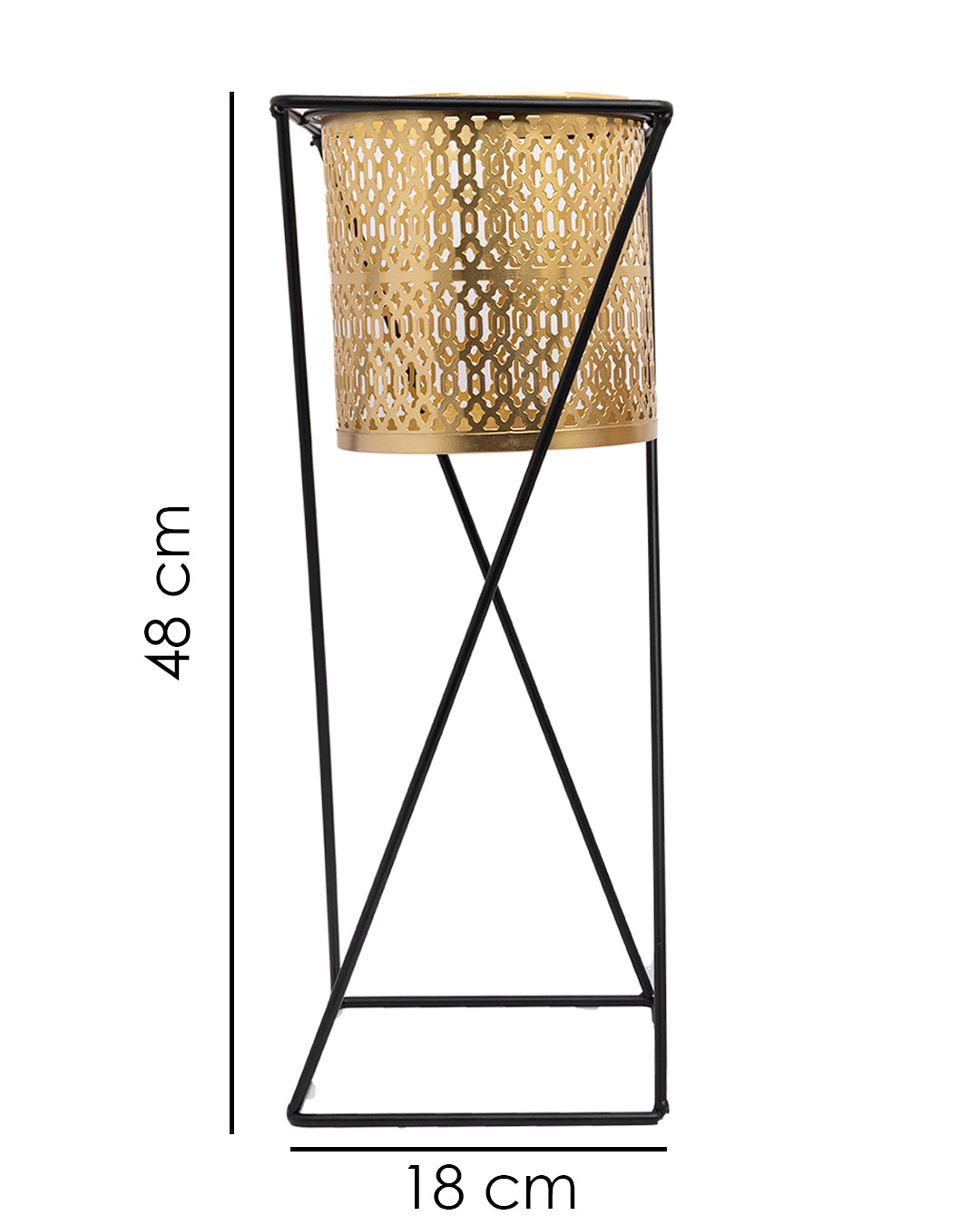 VON CASA Metal Planter with Stand, Golden Colour, Iron, Set of 2