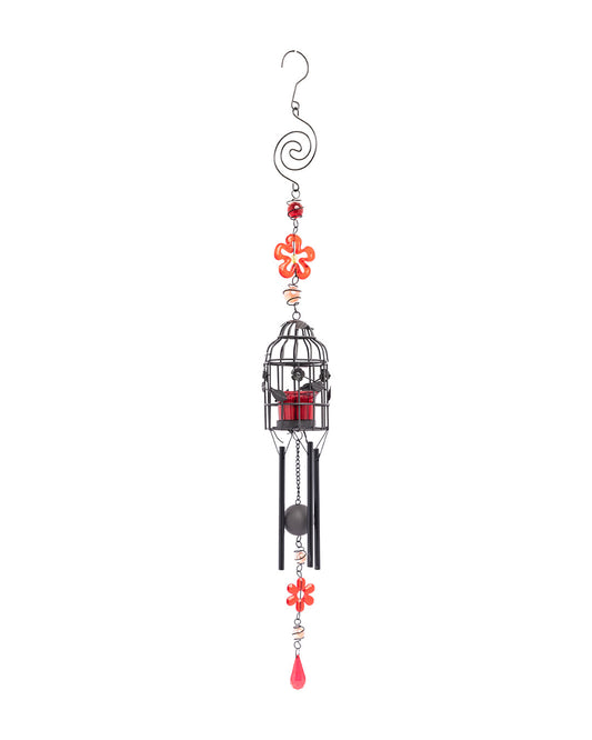 VON CASA Wind Chime with T-Light Holder, Red, Iron
