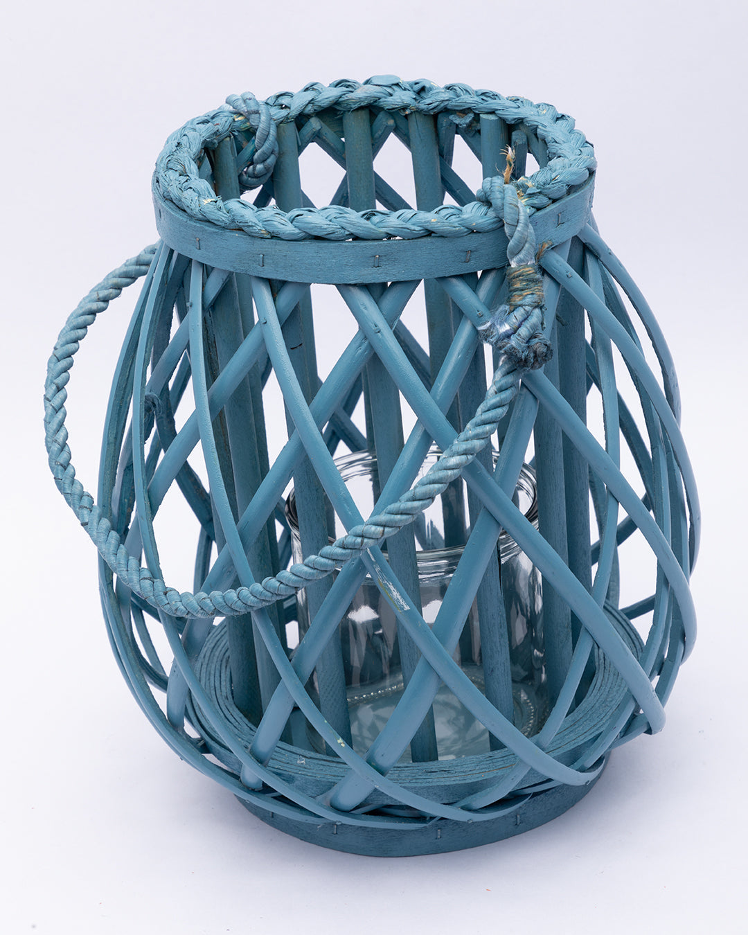 VON CASA Candleholder, Willow, Lantern, Blue, Wood