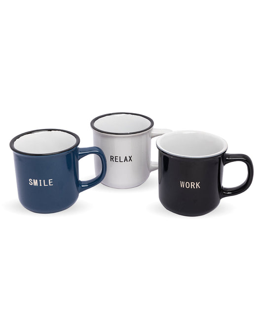 VON CASA Coffee Mug, Multicolour, Ceramic, Set of 3, 330 mL