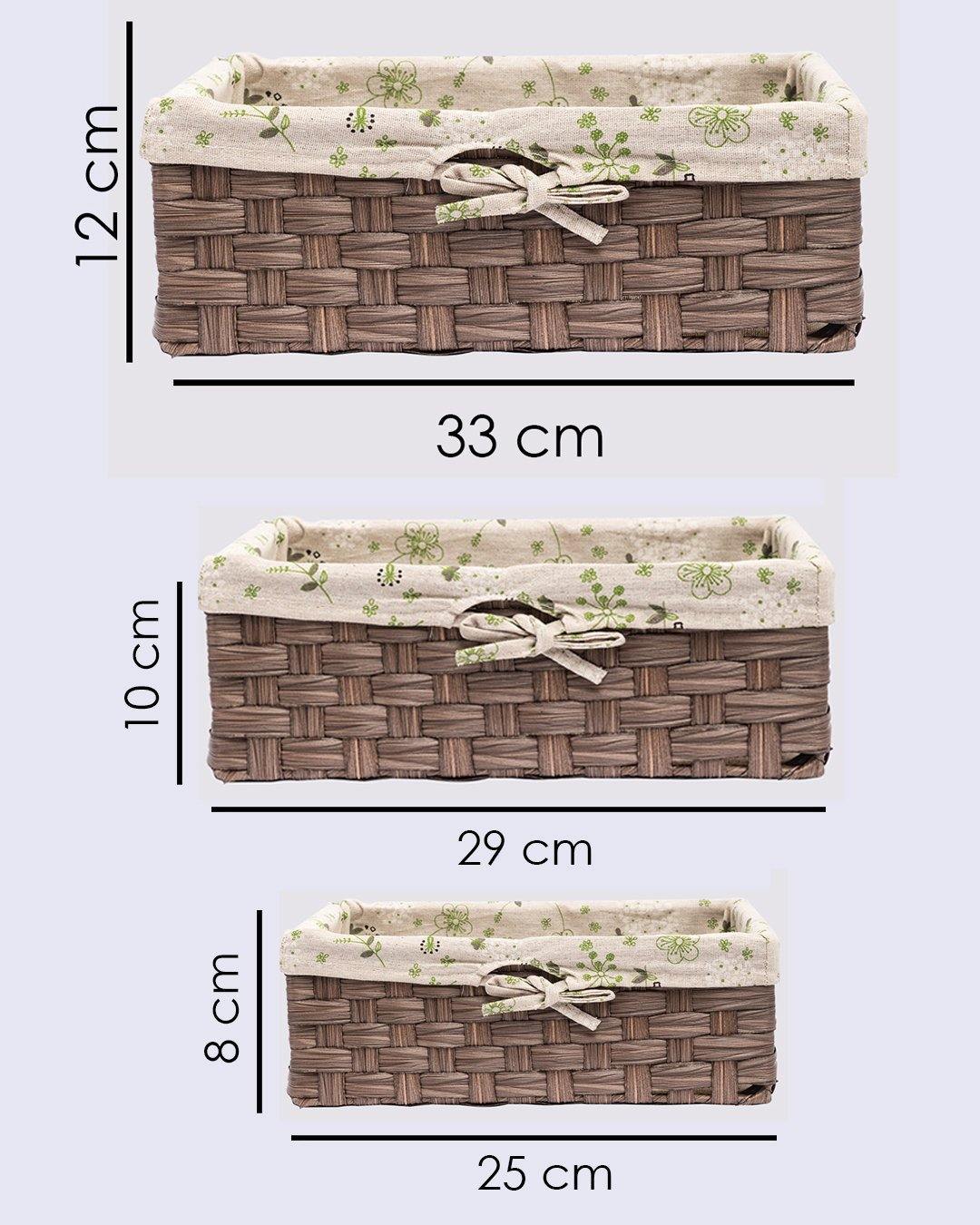 VON CASA Basket, in 3 Different SIzes , Brown, Plastic, Set of 3