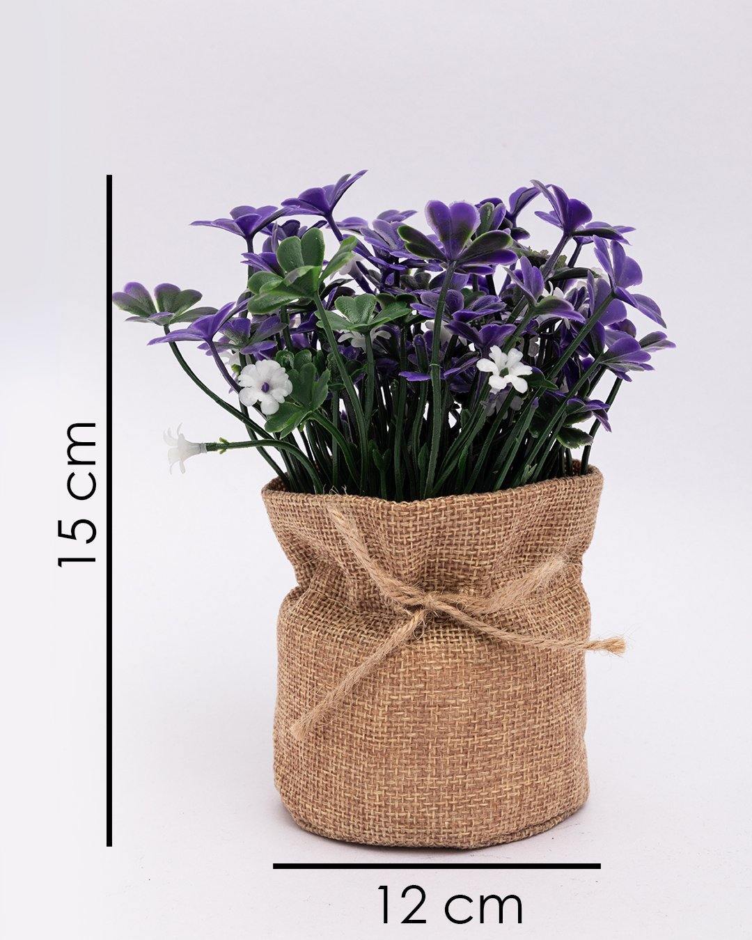 VON CASA Artificial Flower with Jute Sack, Purple, Plastic