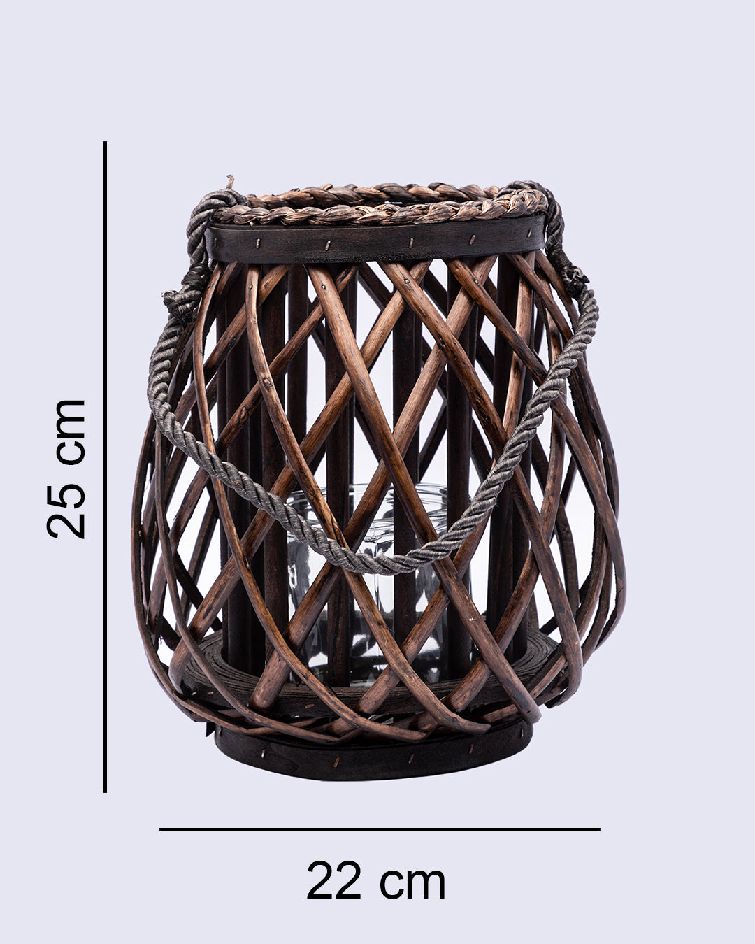VON CASA Candleholder, Willow, Lantern, Brown, Wood