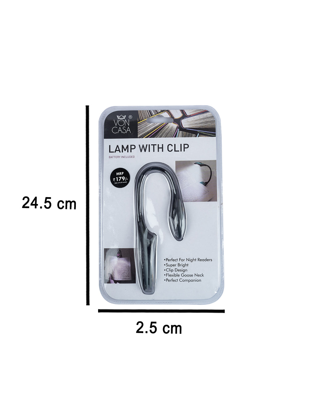 VON CASA Clip Reading Light, Plastic, Black