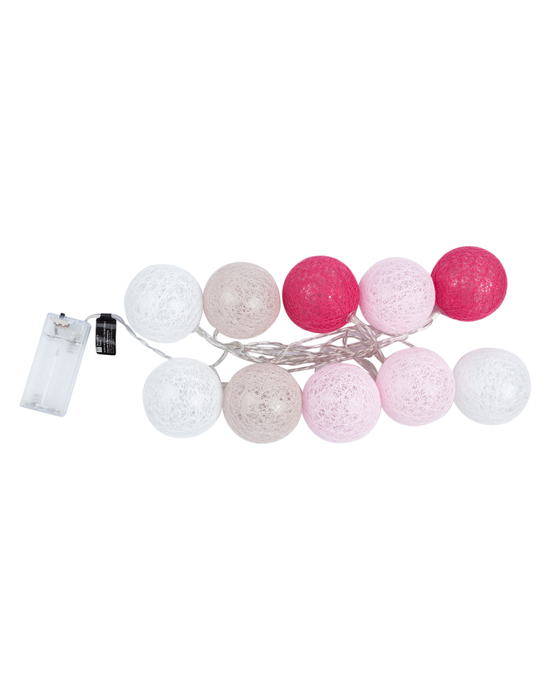 VON CASA String Lights, with 10 Balls, Pink & Taupe, Polystyrene & Cotton