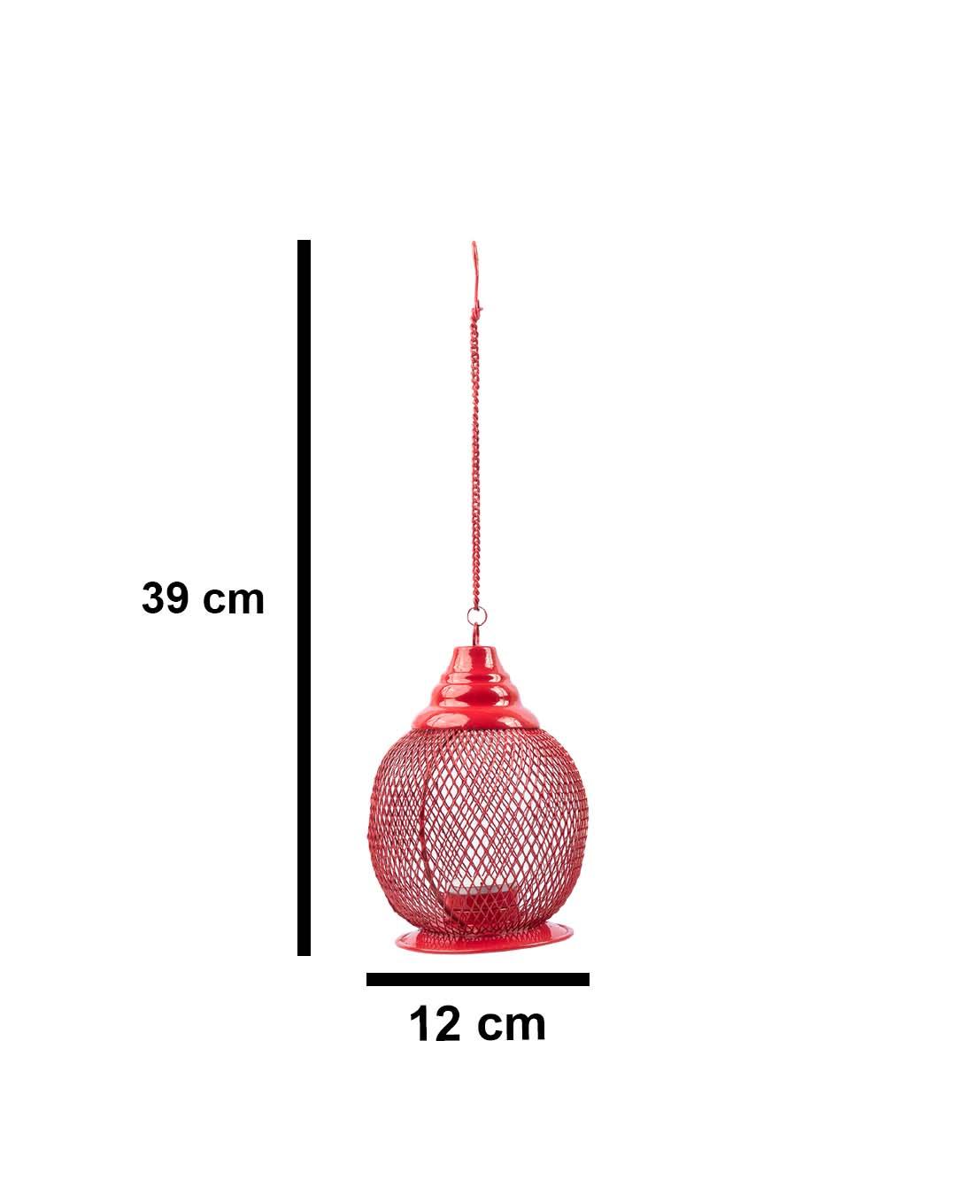 VON CASA Hanging T-Light Holder, Diwali Décor, Red, Iron - VON CASA