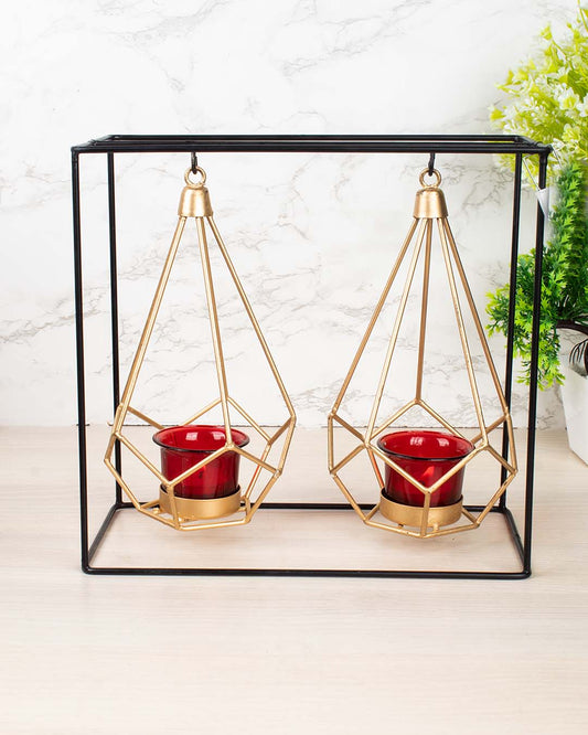 Lighting Nordic Hanging Votive Holder, Diwali Special, Black & Gold, Iron