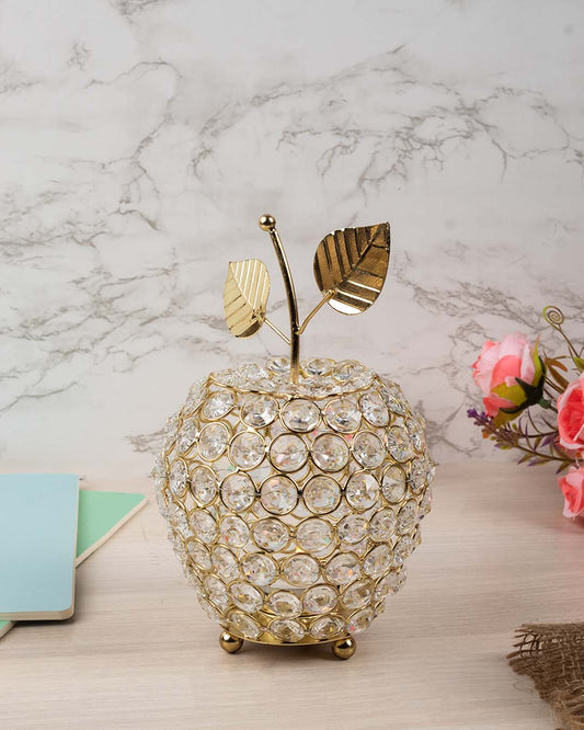 Lighting Silver Crystal Apple T-Light Candle Holder, Diwali Decor, Golden, Iron