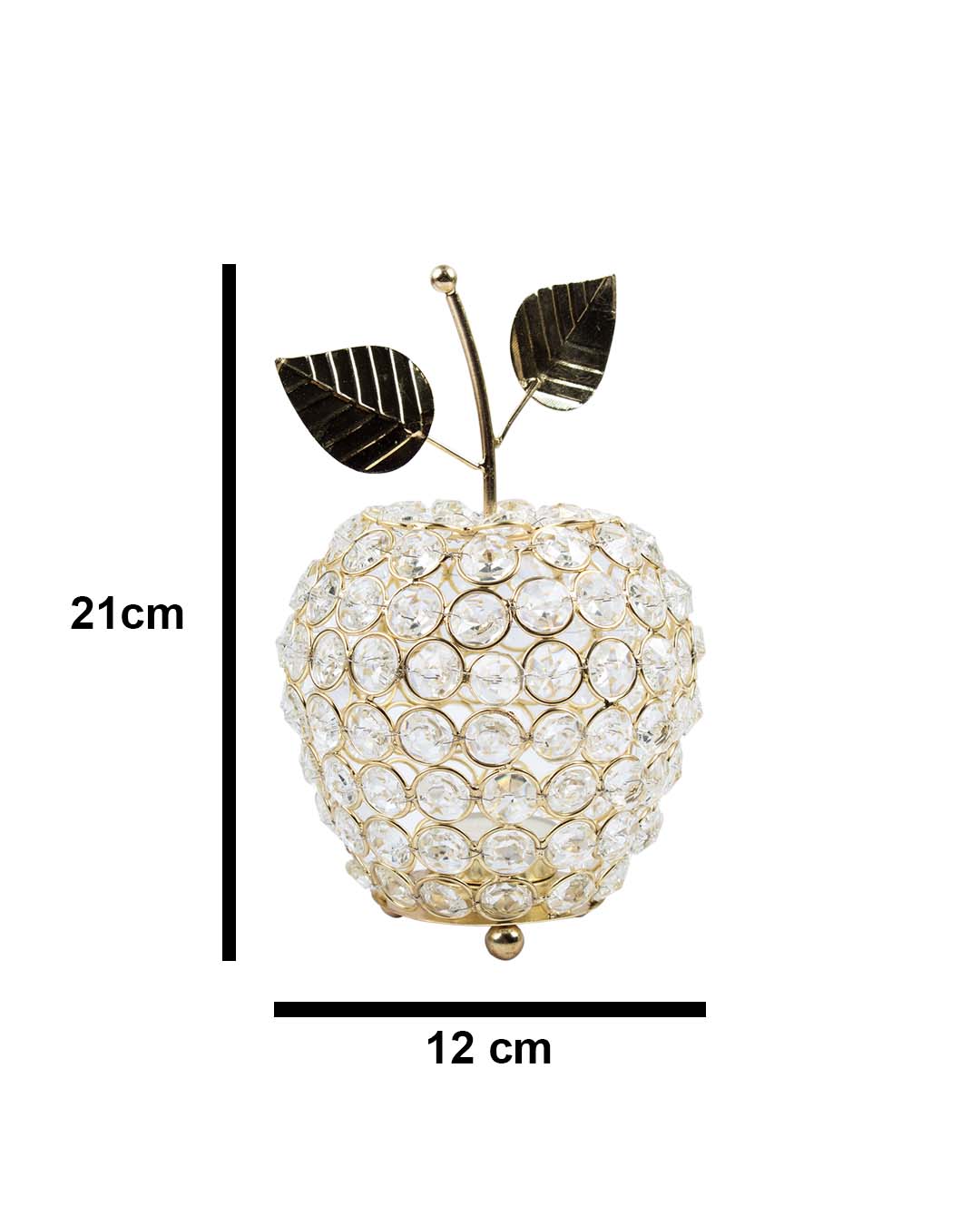 Lighting Silver Crystal Apple T-Light Candle Holder, Diwali Decor, Golden, Iron