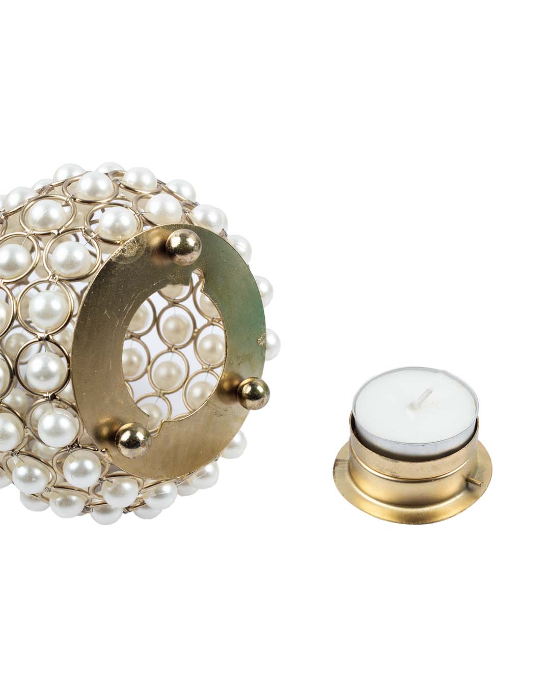 Lighting Silver Crystal Apple T-Light Candle Holder, Diwali Special, Golden, Iron