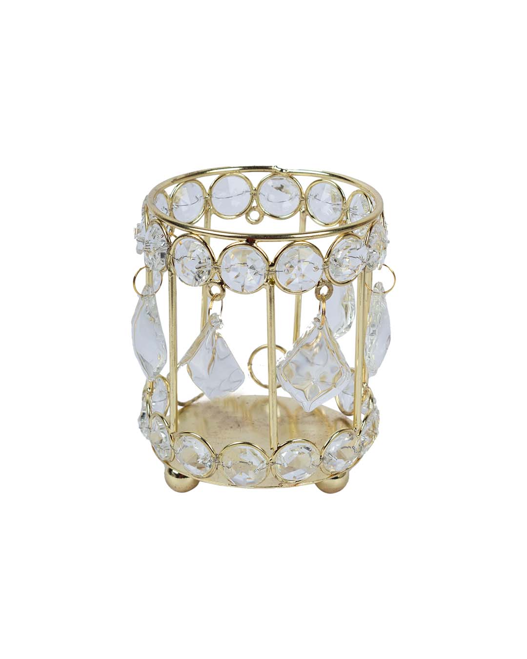 Lighting Silver Crystal Cylindrical Votive Candle Holder, Golden, Iron