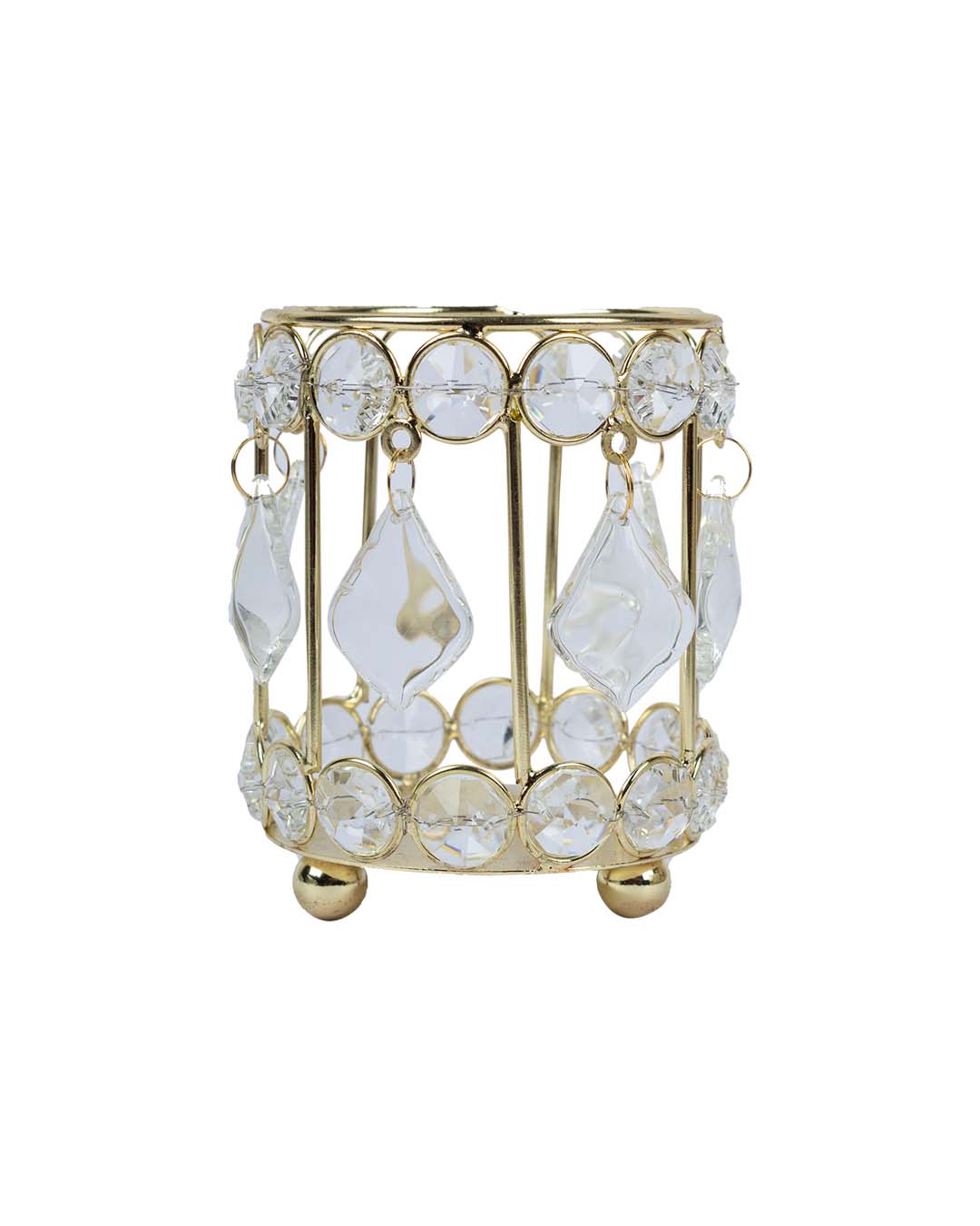 Lighting Silver Crystal Cylindrical Votive Candle Holder, Golden, Iron