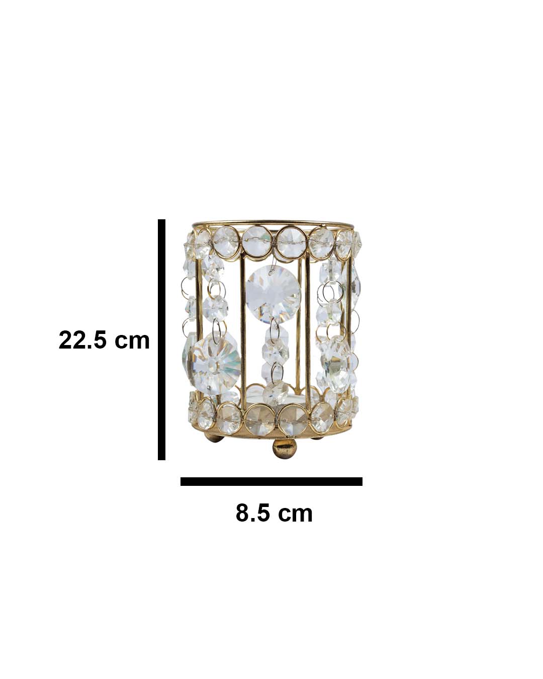 Lighting Silver Crystal Votive Candle Holder, T-Light Holder, Diwali Special, Golden Colour, Iron