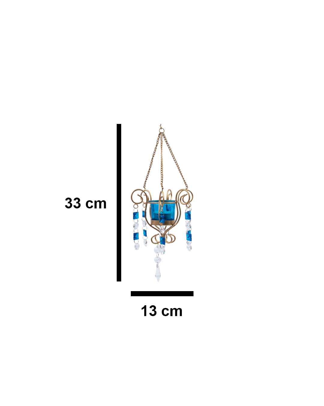 Lighting Wall Hanging Crystal T-Light Holder, Diwali Collection, Blue, Iron