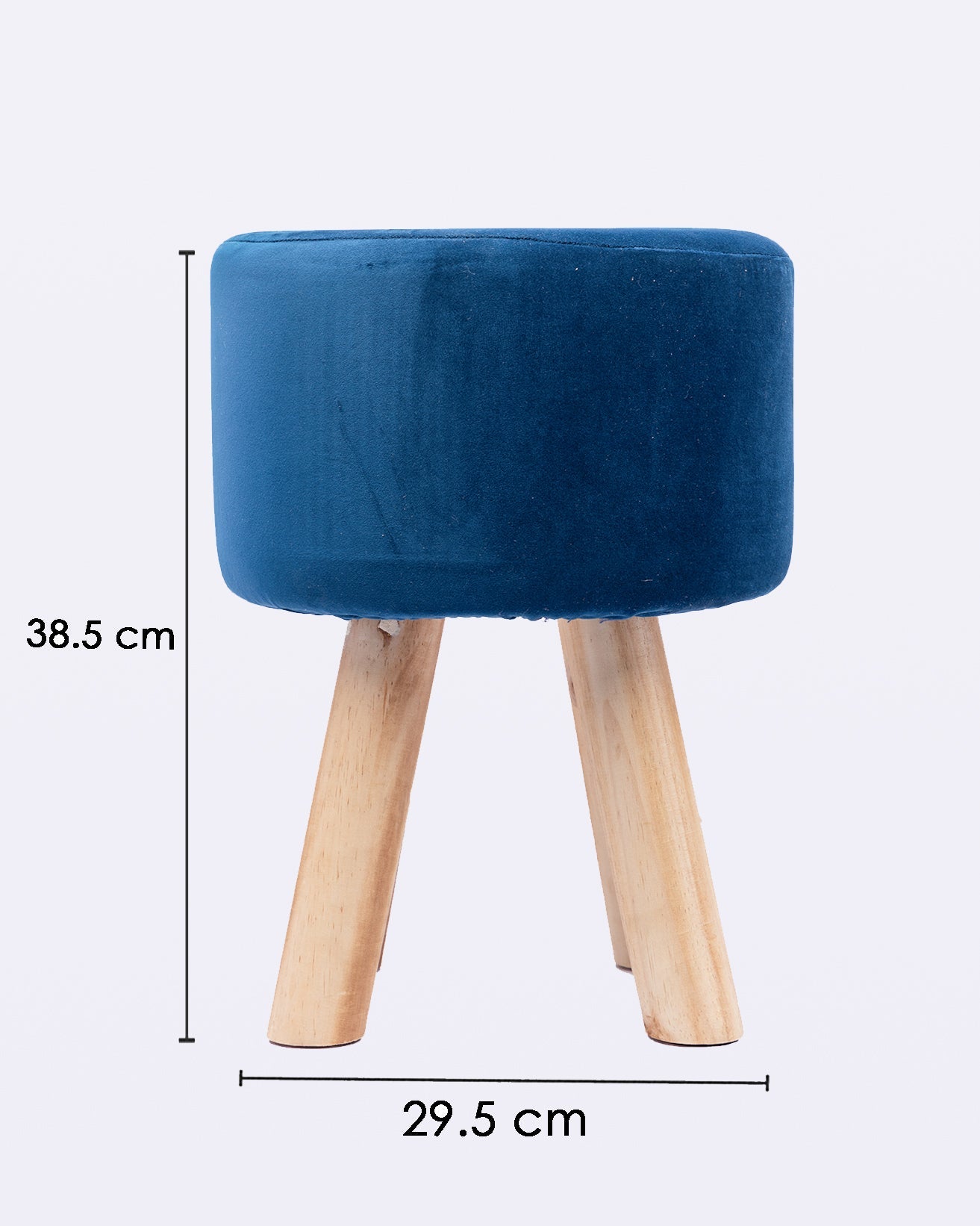 VON CASA Four Legged Wooden Footstool, Ottoman, Navy Blue, Velvet, Wood