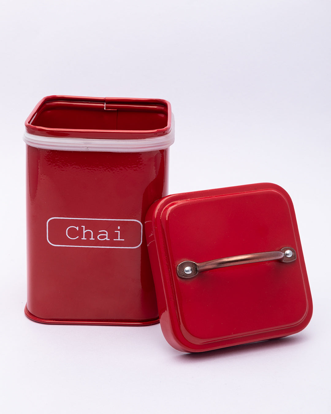 VON CASA Chai Jar, Kitchen Decorative, Countertop Metal Storage Jar, Red, Mild Steel | (1 Litre)