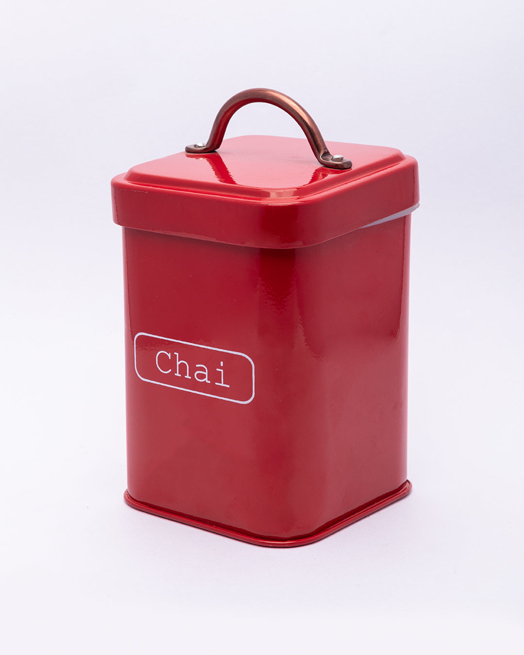 VON CASA Chai Jar, Kitchen Decorative, Countertop Metal Storage Jar, Red, Mild Steel | (1 Litre)