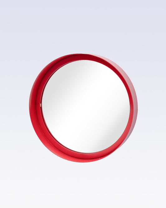 VON CASA Round Mirror, Metal Frame, Elegant Style, Modern Design, Red Colour, Mild Steel