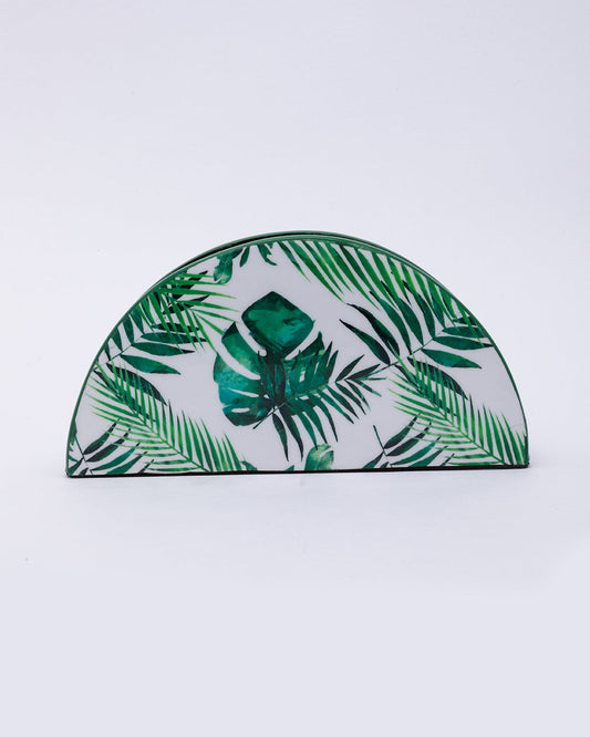 VON CASA Napkin Holder, Nature Inspired Print, Napkin Holder with a soft bottom, for Home, Office, & Restaurant, Semi Circle, Green Colour, MDF