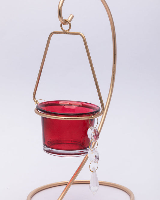 VON CASA Hanging T-Light Candle Holder, Votive Holder, Red Votive, Gold Finish, Mild Steel