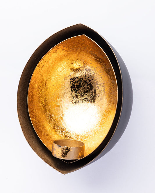 VON CASA Eye T-Light Candle Holder, Modern Design, Gold Foiling, Black Colour, Mild Steel