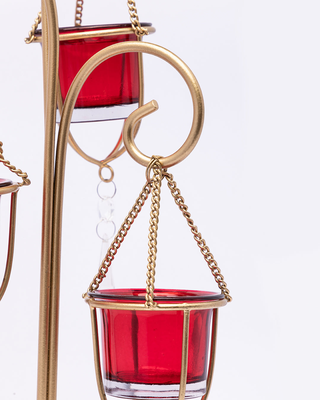 VON CASA 3 T-Light Candle Holder, Red Hanging Votive, Gold Finish, Mild Steel